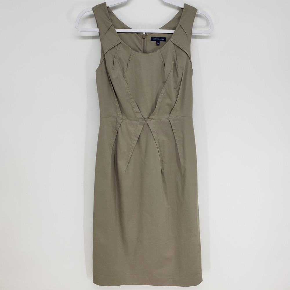 Martin + Osa Origami Pleated Sheath‎ Dress Womens 0 Tan Khaki Sleeveless Cotton